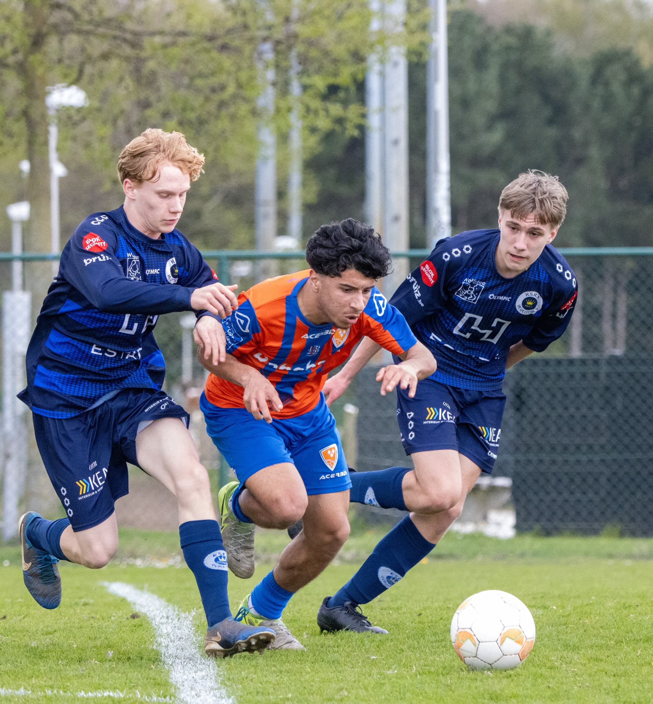 Match action between two youth teams at the Yellow Soccer Cup in Geel, Belgium
